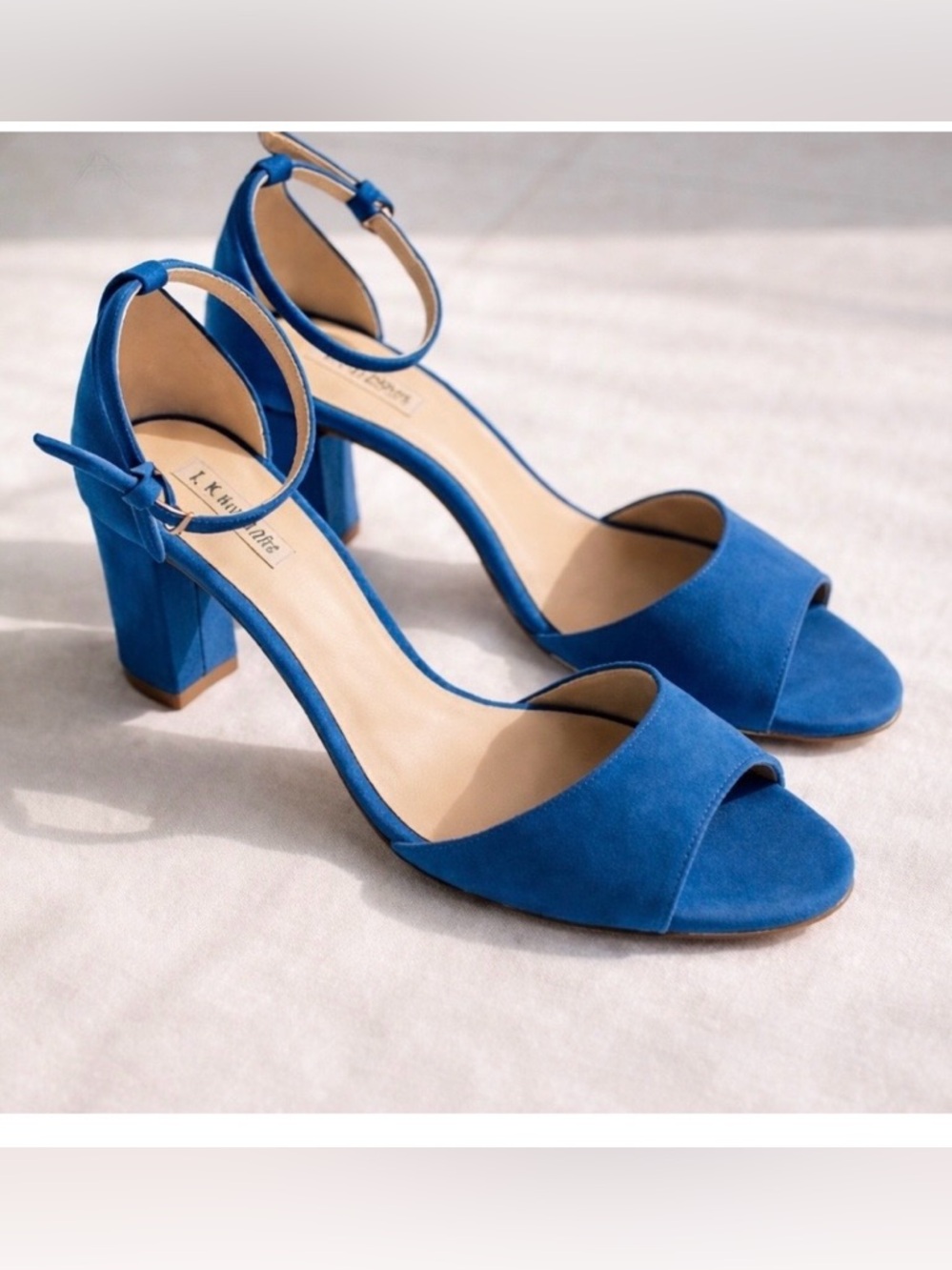 L.K. Bennett Blue Suede Block Heel Sandals - Made in  Italy - Size 41 US 10
